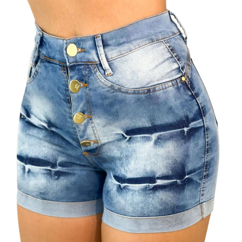 Short Jeans Feminino Cintura Alta Modelo Detonado