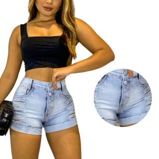 Short Jeans Feminino Cintura Alta Modelo Detonado